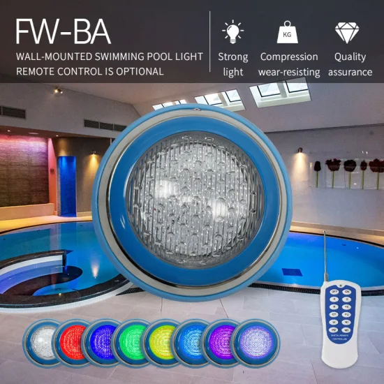 Luz de piscina de aço inoxidável para montagem em parede IP68 Controle remoto 12W 18W 24W Luz LED subaquática com controle RGB e DMX